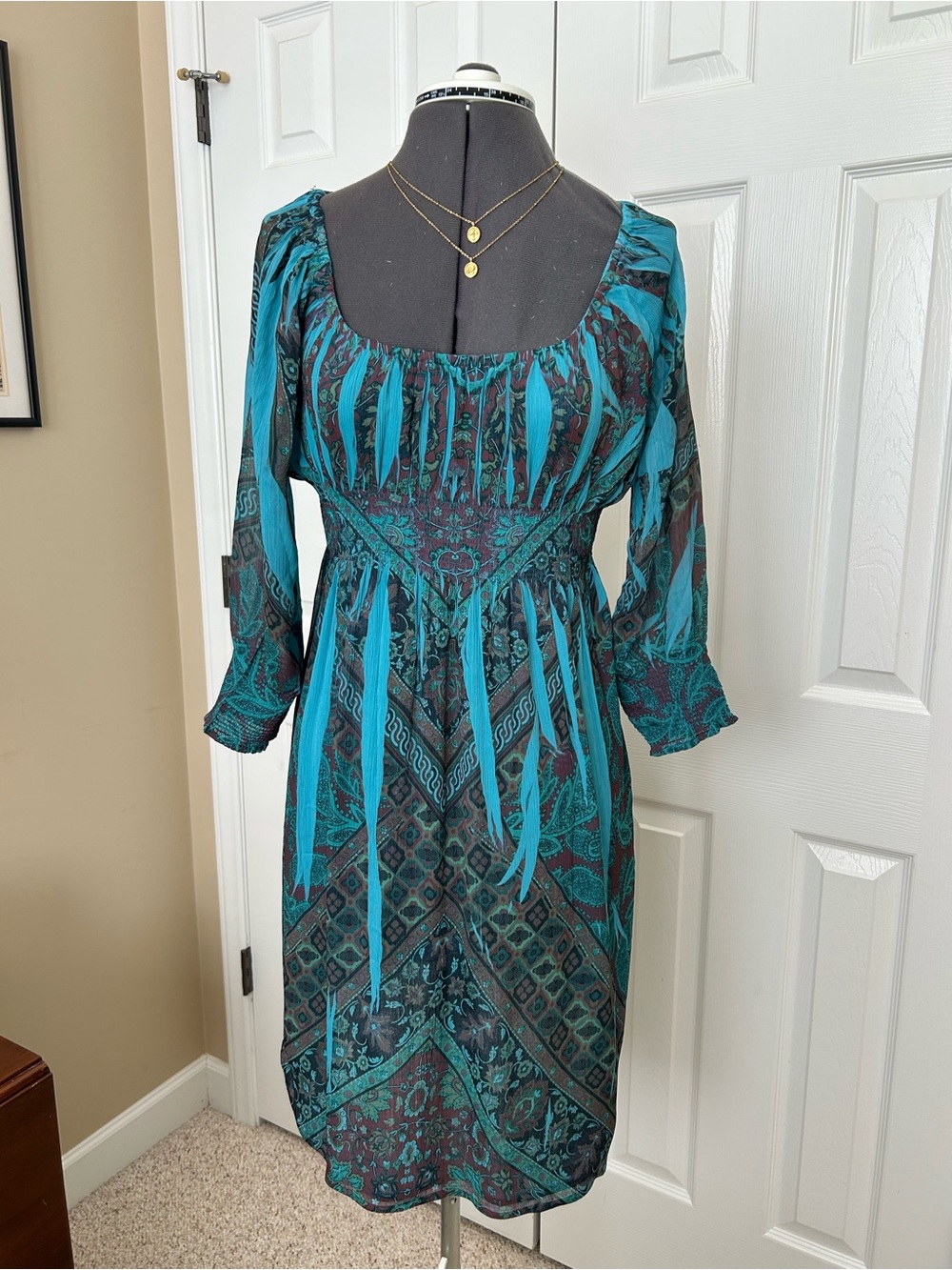 live and let live Teal and Black Patterned Long-Sleeve Dress